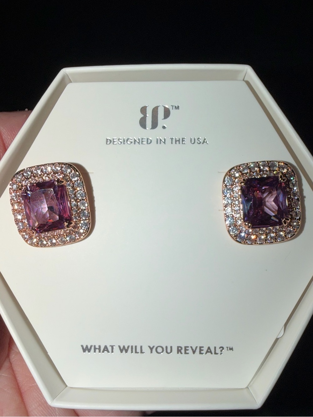 Bomb Party February Earrings-A Surprising Stud Amethyst on Rose Gold ER55474